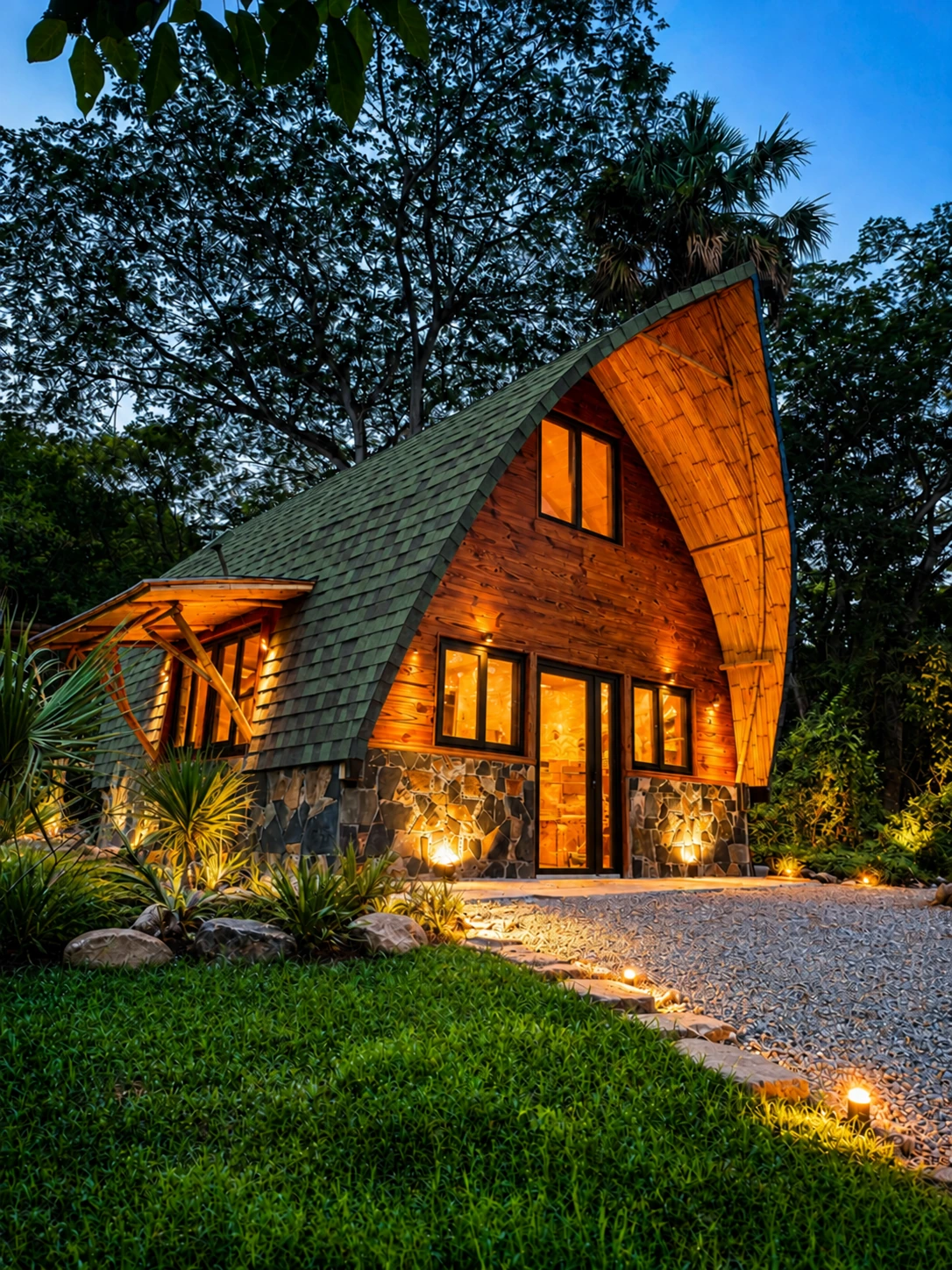 Fachada principal de Bambú-Haus · Amazon Green