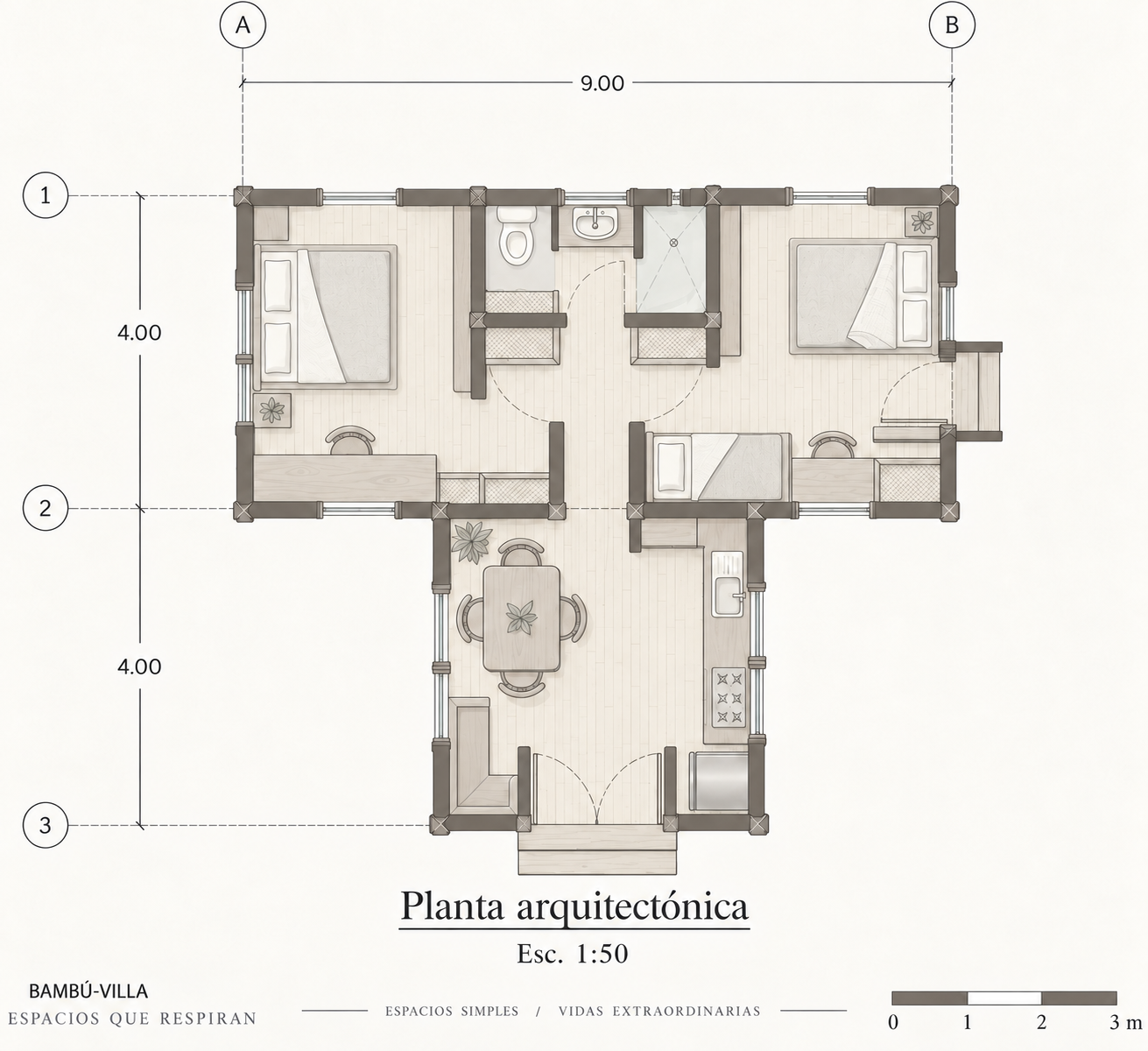 Planta arquitectónica actualizada de Bambú-Villa